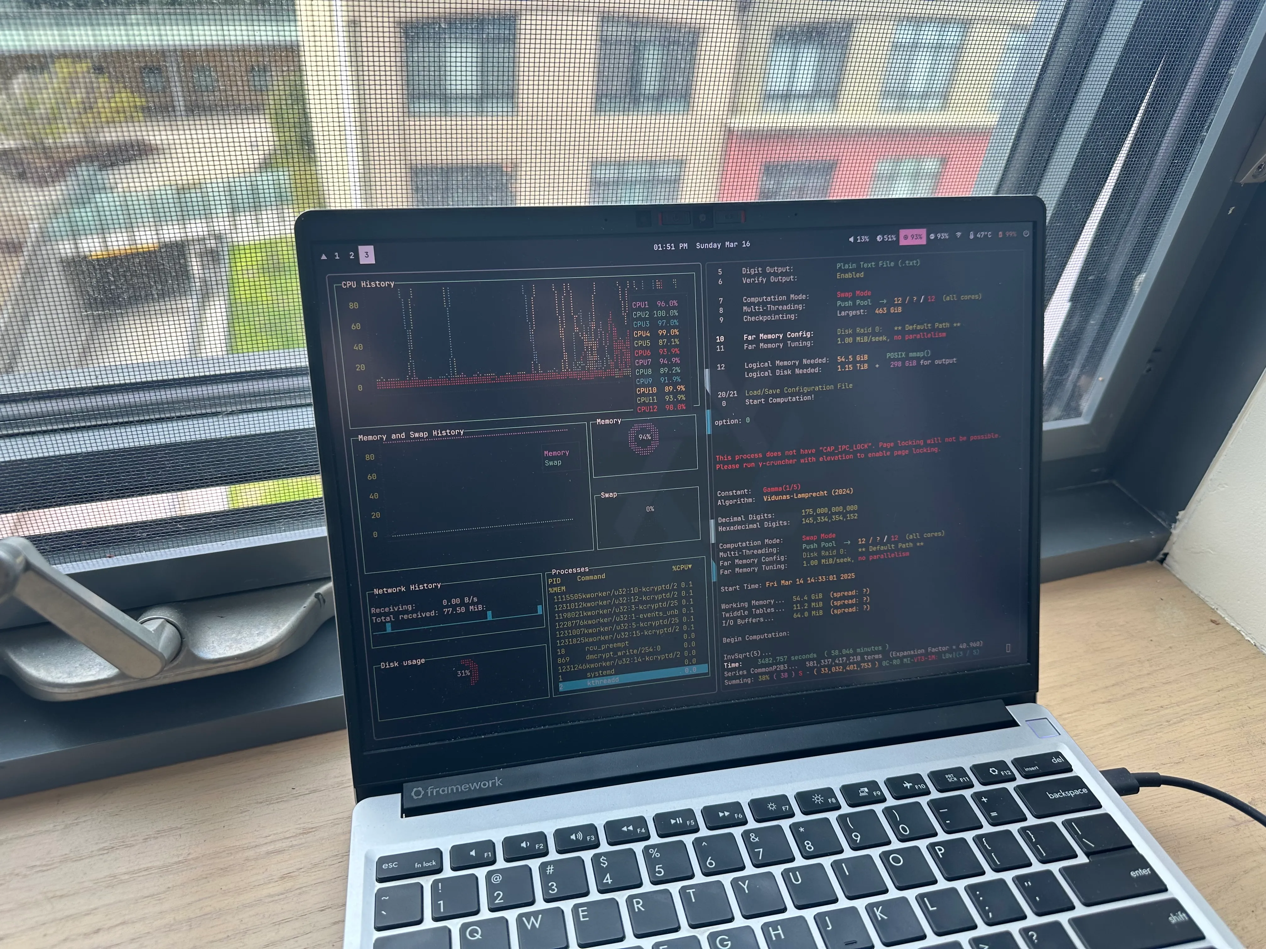 Laptop running y-cruncher